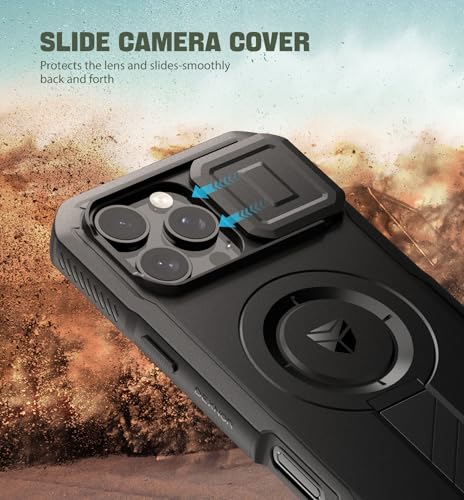 Image of Dexnor for iPhone 16 Pro Max Case with Slide Camera Cover & Adjustable Kickstand & Built-in Screen Protector,Compatible Wireless Charging Shockproof Cases Heavy-Duty Mangetic Protective Cover,Black