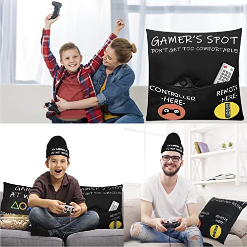 Gamer Gifts For Gamers – Pocket Design Game Throw Pillow Cover 18”X18” W/ Gaming Socks Beanie, Teen Boys Girls Gift Ideas, Video Gamer Room Decor, Birthday Gifts For Boyfriend Men Father Grandson #TOP3