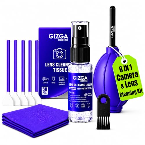 Gizga Pro Series 6-in-1 Cleaning Kit | 30ml Screen Cleaner Spray, Air Blower, 5 Sensor Swabs, Lens Tissue & Microfiber Cloth | DSLR, Camera, Laptop, M