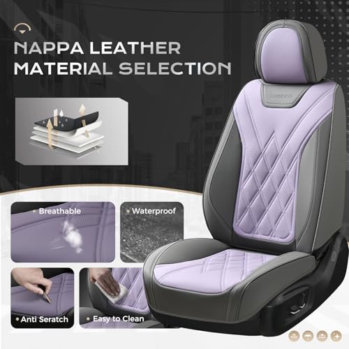 Image of Coverado Car Seat Covers, Front Covers for Cars, Car Seat Cover Front Seats, Car Seat Protector Waterproof, Leather Car Seat Cushion, Universal Interior Covers Seat Protectors for Most Cars Purple