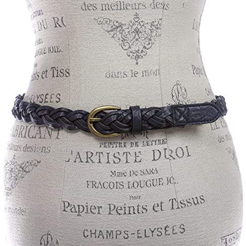 Women's 1" Skinny Narrow Braided Woven Non-Leather Vintage Belt3