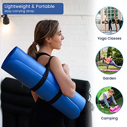 TJC Yoga Mat Thick 10MM Non-Slip NBR Exercise Mat Thick with Carrying Strap for Home Workout Pilates Gym Mats Travel Yoga Fitness Camping Eco Friendly, Yoga Mats for Women and Men, 188cm x 61cm - Image 5