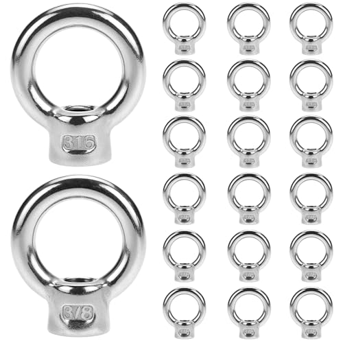 QWORK Lifting Eye Nut, 20 Pack, 3/8' UNC Marine Grade Stainless Steel 316