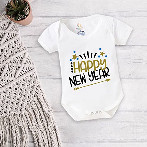 Image of baby wish My First New Year Romper Clothes Baby New Year Bodysuits Newborn Outfit My 1st New Year Printed Romper with Envelop Neck Half Sleeve Unisex Romper Infant Dress Happy New Year Aero Printed