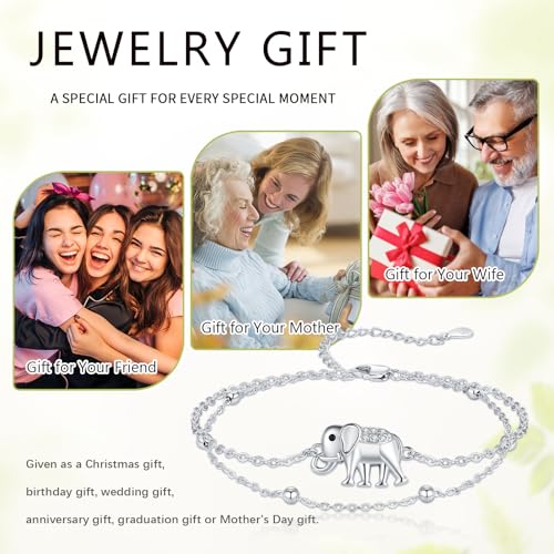 Image of 925 Sterling Silver Animal Bracelets Anklets Elephant /Highland Cow /Penguin /Sloth Adjustable Jewelry Gifts for women