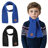 JSTHHTT 2PCS Kids Scarf Winter, Autumn Winter Toddler Scarves, Children Knit Neck Warmer, Solid Warm Neck Warmer for Little Boys Girls, Warm Winter Scarf for School (Black, Blue)