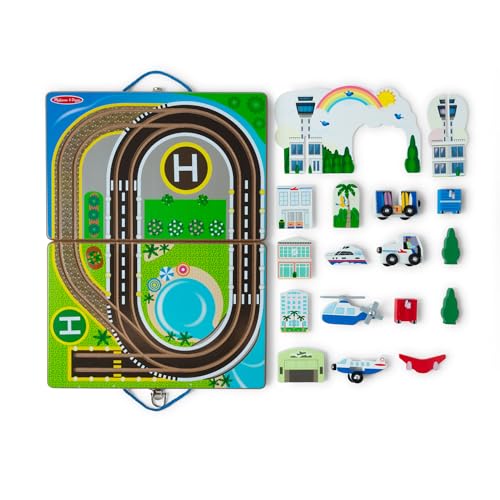 Image of Melissa & Doug Take-Along Airport Wooden Play Set with Vehicles