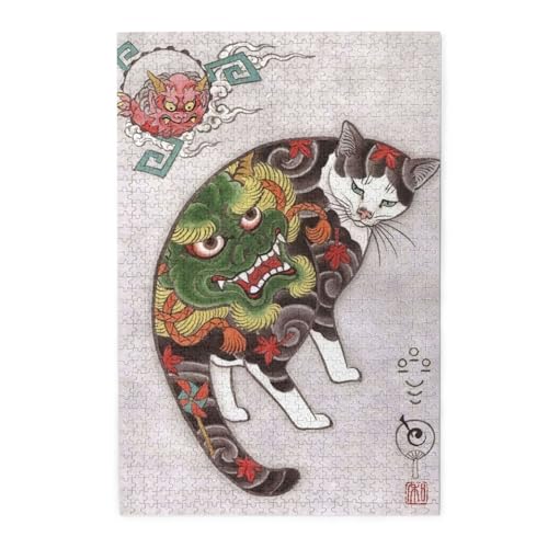 和風 浮世絵 猫柄 木製 パズル 娯楽 知育玩具 ストレス軽減 ジグソーパズル 減圧 装飾 室内装飾 壁飾り 誕生日プレゼント 子供 大人 1000pcs