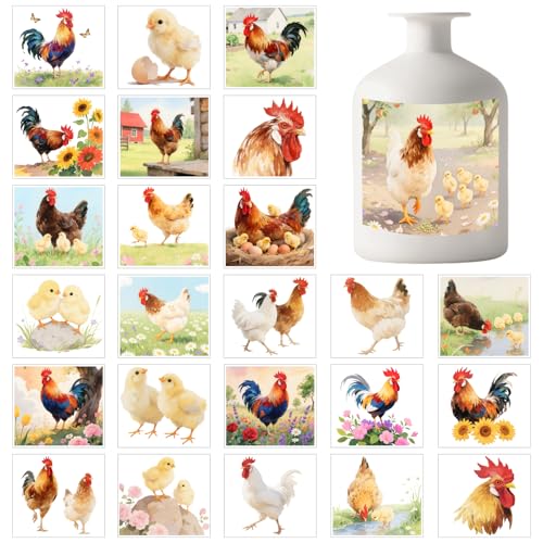 GLOBLELAND 25 hojas de pegatinas de colores para tarros de cristal con gallo y pollo animales de granja pegatinas de plástico para faroles pegatinas para lámparas de ventana tazas de cristal jarrones