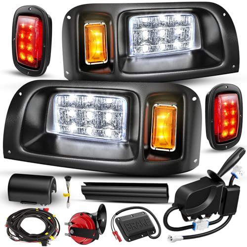 Supgcper 12V Deluxe Club Car Ds Led Light Kit, For 1993-Up Ds Gas&Amp;Electric, Golf Cart Headlight Taillight Kit With Wire Harness Turn Signal Kit Horn Brake Pad, Golf Cart Street Legal Light Kit