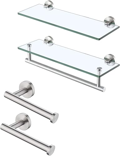 KES Estantes de vidrio de 16 pulgadas y soporte para papel higiénico, acabado cepillado, A2022S41-2-C1+A2175S12-2-P2