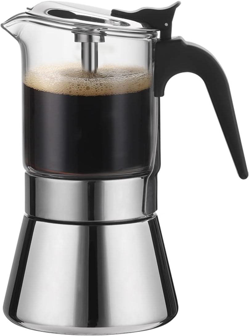 SIXAQUAE Moka Induction Stovetop Espresso Maker With Pressure valve,Crystal Glass