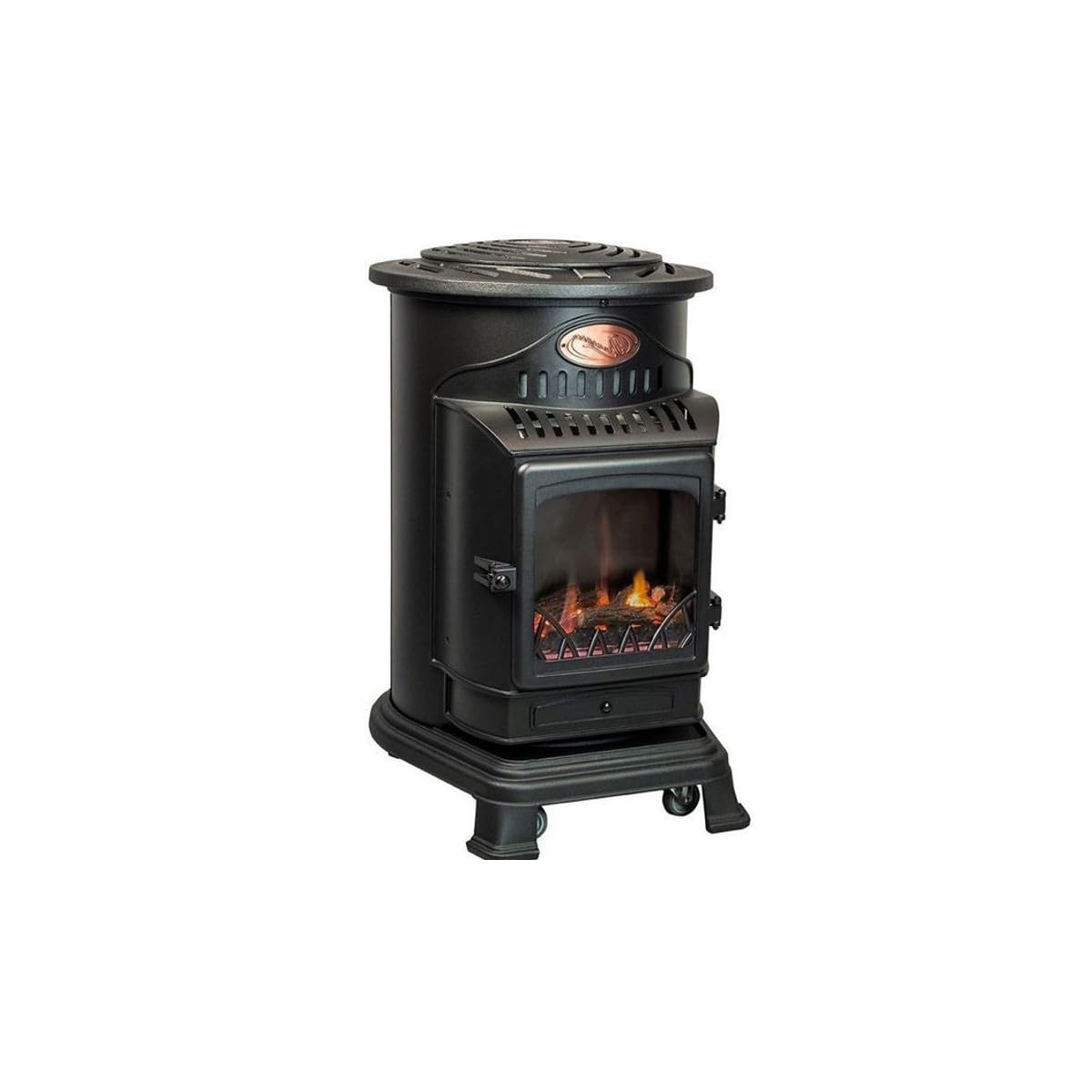 INTEC - Stufa a gas in ghisa 3,4 KW nero effetto fuoco camino Riscaldamento ausiliario a gas