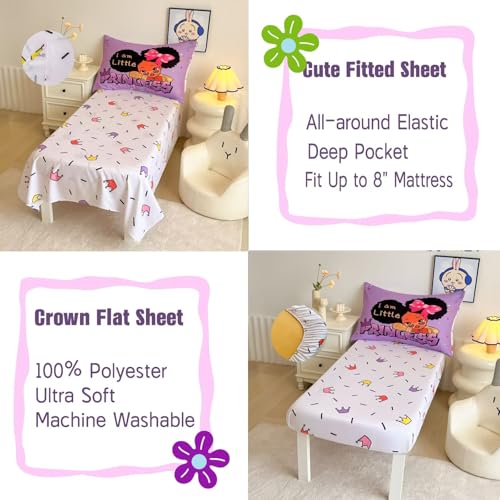 Image of 4 Piece Toddler Bedding Set for Girls,Toddler Black Girl Magic Comforter Set,Black Princess Toddler Bed Comforter Set Includes Comforter, Flat Sheet,Fitted Sheet,Pillowcase