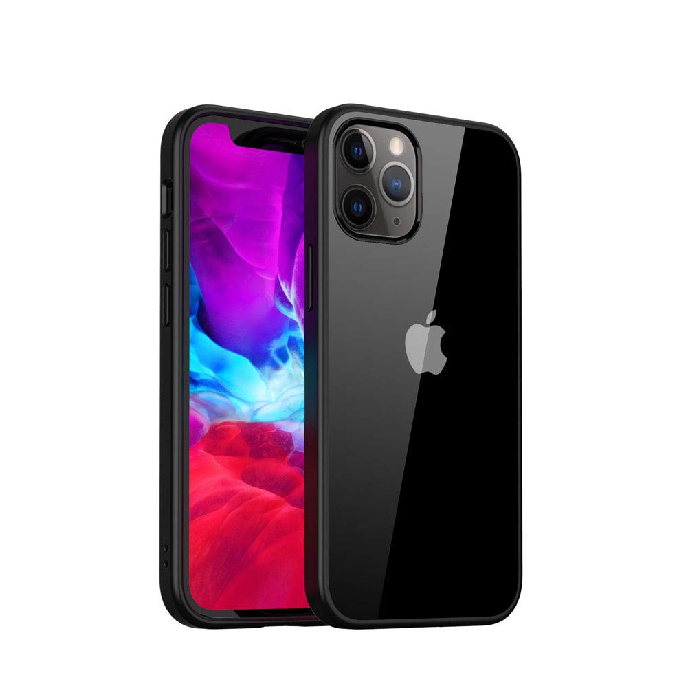 HPTechDiamond Clear iPhone 12 Pro Max Case, (Anti-Yellowing, Anti -Scratch, Anti-Fingerprint, Fully Protective) Slim Fit Shock Proof Hard Clear Acrylic Back, Soft Silicone Bumper Phone Case (Black)