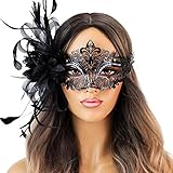 Elegant Mardi Gras Masquerade Mask for Women Halloween Costume Feather Party Masks Feathers Venetian Mardi Gras Burlesque Mask Black