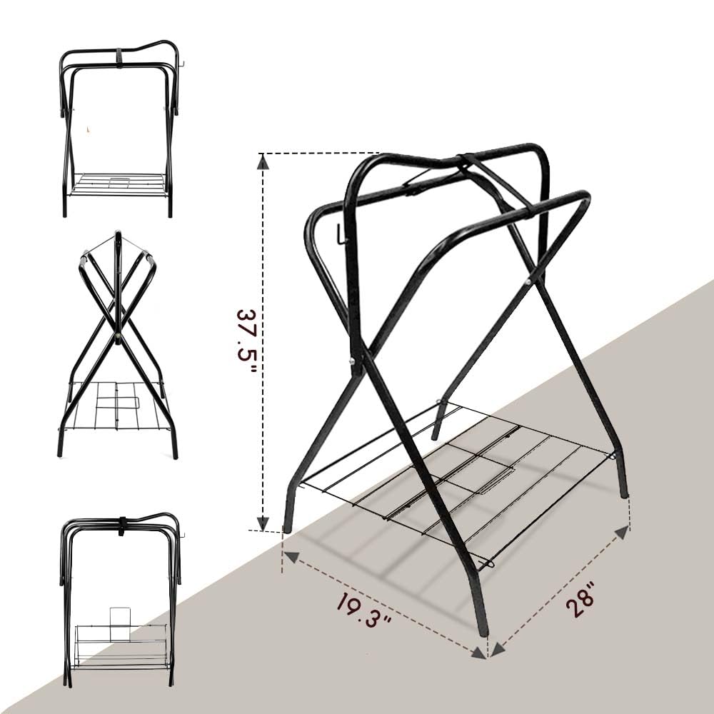HDYEGIOU Saddle Rack, Heavy Duty Foldable Saddle Rack Stand for Horse Stall Tack Room Barn, 28 x 19 x 37.5 Inch,Black
