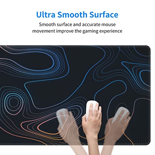 Image of Topographic Contour Map XL Mouse Pad 31.5 x 11.8 Inch Gaming Mousepad Extended Large Mousepad with Nonslip Rubber Base Stitched Edges Laptop Desk Pad Home Office Supplies