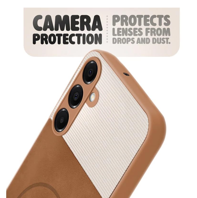 Image of Bintage CASE Mac Safe Design Hard Light Weight Back Case | Soft Border Camera Protect | Dual PU Leather Finish Back Cover Compatible for Samsung Galaxy A16 5G - White & Brown