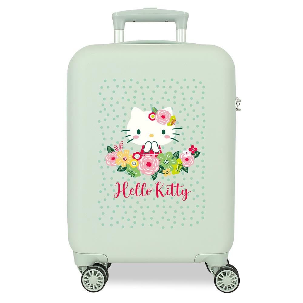 Hello Kitty Kwiatowy Walizka Dziecięca Niebieska Twarda ABS Zamek szyfrowy 4 Koła Bagaż podręczny, Zielony, Talla única, Walizka kabinowa