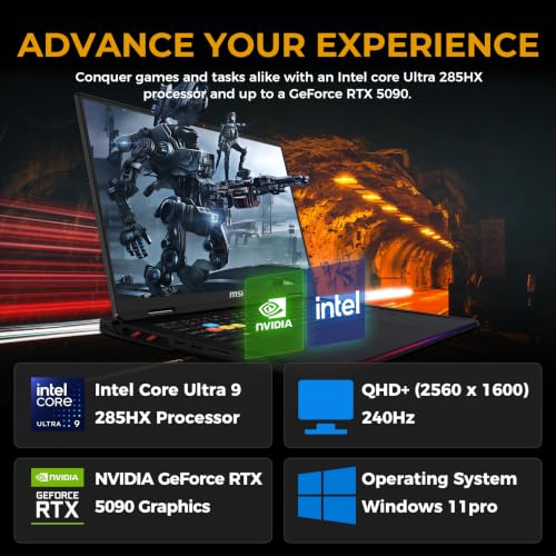 Image of msi Raider 18 HX 18 inch QHD+ 240Hz Gaming Laptop, Intel Core Ultra 9 285HX, 64GB RAM, 5TB Storage (4TB SSD&1TB Dock), RTX 5090 24GB GDDR7, 24-Zone RGB Keyboard, Copilot, Wi-Fi 7, Win 11 Pro, Black