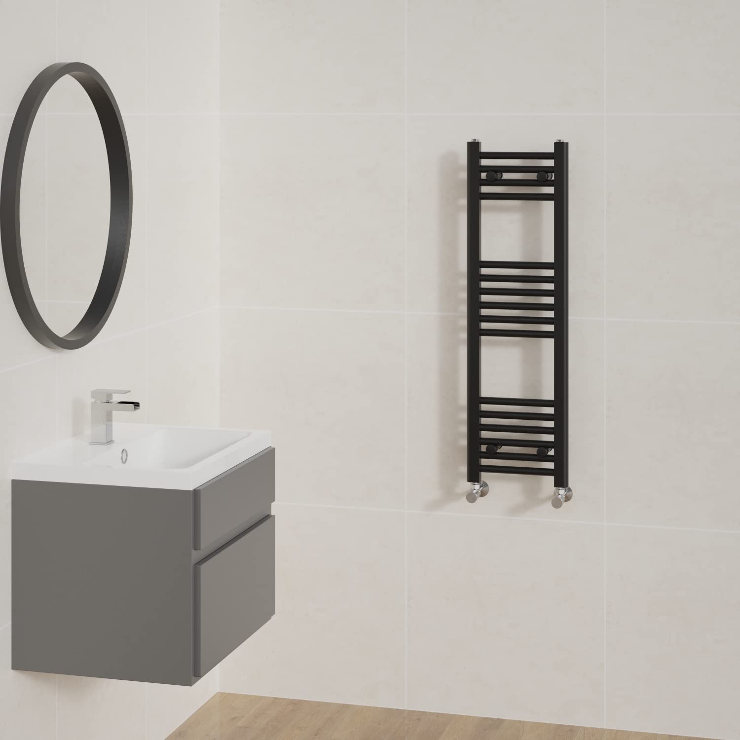 NRG Straight Black Bathroom Heated Towel Rail Radiator Central Heating Ladder Rad Warmer 1000x300mm
