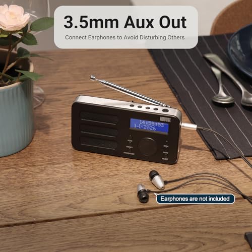 August MB225B Portable DAB/DAB+/FM Digital Radios – Rechargeable Small Radio with 40 Station Presets, RDS, Dual Alarm Clock with Snooze and Sleep Timer, 4 One-Touch Preset Buttons, Aux Out – Black - Image 4