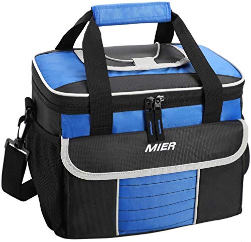 MIER Bolsa de refrigerador suave grande Bolsa de caja de almuerzo aislada Bolsa de refrigerador de picnic con tapa dispensadora, múltiples bolsillos (Negro Azúl) Cover