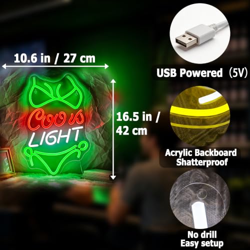Image of Coors Neon Sign for Wall Decor Light Up Sign Crs Led Signs for Man Cave Room Bar Pub Party Home Wall Decor USB Powered