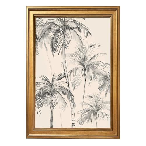 Framed Palm Tree Sketch Wall Art Black and White Tropical