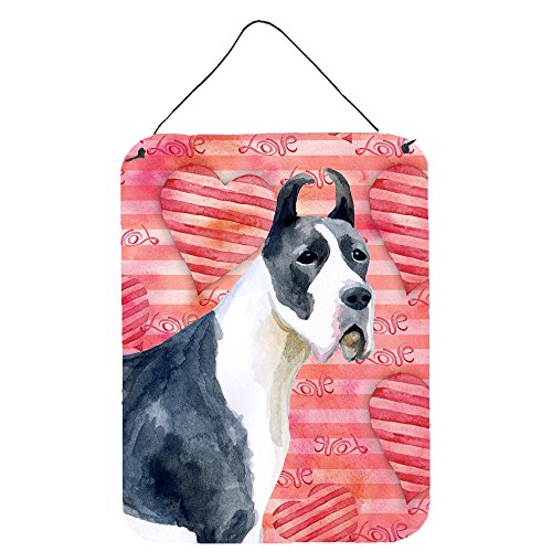 Caroline's Treasures BB9730DS1216 Harlequin Great Dane Love Wall or Door Hanging Prints, Red Aluminum Metal Sign Kitchen Wall Bar Bathroom Plaque Home Decor Front Door Plaque, 12x16, Multicolor
