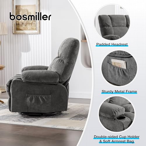 Image of MAHOMICO Recliner Chair Oversized Swivel Rocker with Vibration Massage & Lumbar Heating, 360 Swivel, USB Charging Port, Cup Holders & Side Pocket for Living Room