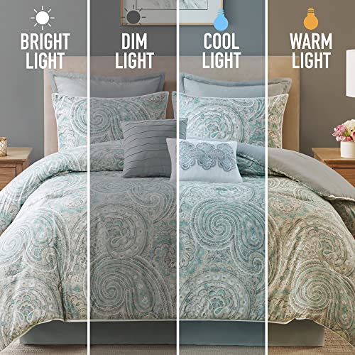 Comfort Spaces Cozy Comforter Set-Modern Classic Design All Season Down Alternative Bedding, Matching Shams, Bedskirt, Decorative Pillows, Queen, Kashmir Paisley Blue 8 Piece #TOP1