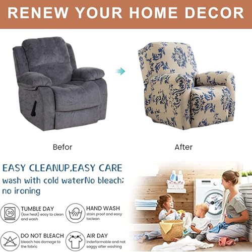 Image of Eco-Ancheng Recliner Slipcovers 4-Pieces Lazyboy Recliner Covers Recliner Couch Covers Recliner Chair Cover Non Slip Reclining Slipcovers with Storage Pockets Furniture Protector for Living Room