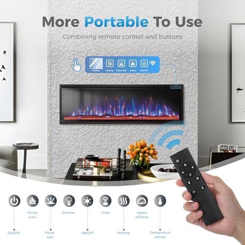 Image of 60 inch Electric Fireplace Inserts /Wall Mounted Ultra-Narrow Bezel Fireplace