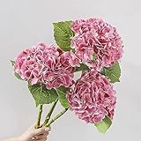 ZooeyRoose 3pcs Magenta Real Touch Hydrangea Artificial Flowers 21' Hot Pink Lifelike Large Hydrangea Flower for Wedding Decoration Bride Bouquet Floral Home Decor Table Centerpieces