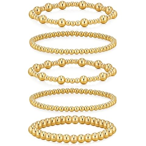 doubgood Gold Bracelets for Women Gold Beaded Bracelets for Women Stretch Gold Bracelet Stack 14K Gold Plated Stackable Bead Ball Bracelet Sets Cover