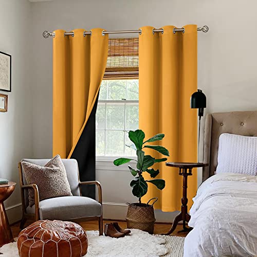 Bgment Thermal Insulated 100% Blackout Curtains For Bedroom With Black Liner, Double Layer Full Room Darkening Noise Reducing Grommet Curtain (42 X 84 Inch, Mustard, 2 Panels) #TOP1