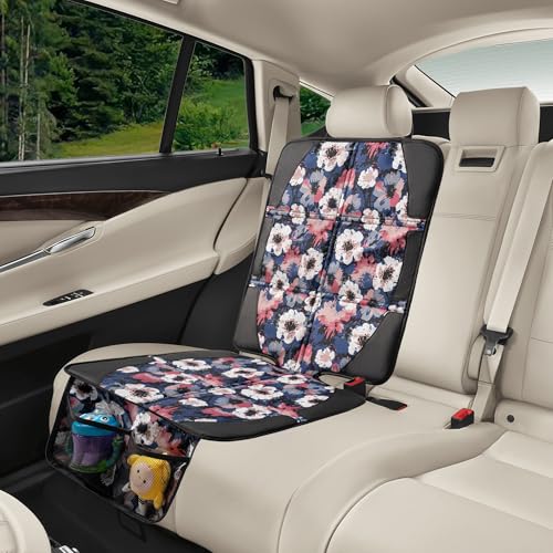 Image of Car Seat Protector for Child Car Seat, 2 Pack Baby Car Seat Covers with Mesh Pockets & Non-Slip Backing 600D Durable Seat Protector Under Baby Car Seat for Car Back Seat (Watercolor, Large)
