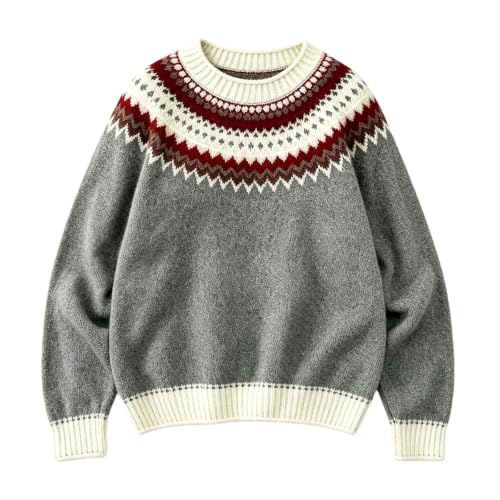 Fair Isle Sweater for Women Vintage Crew Neck Knit Pullover - image 3