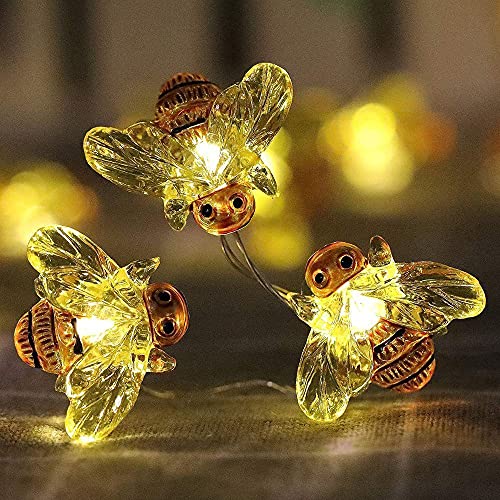 ADLOASHLOU Abeja Luces Decorativas de Cadena 21Pies 40 LED Blanco Cálido Resistente a Intemperie Cadena de Luces con Control Remoto Luces de Hadas de Abeja USB con 8 Modos para Fiestas Navideñas Cover