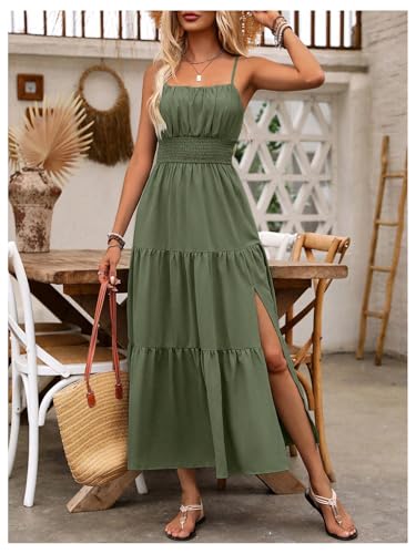 Image of BEAUDRM Women's Summer Maxi Dresses Boho Summer Wedding Guest Dress Beach Vacation Outfits Cruise Flowy Milkmaid Sundresses