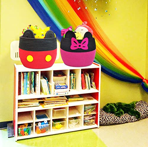 Mickey Mouse Baby Basket Toy Storage Basket Cotton Rope Woven Basket Nursery Hamper Bin With Handles,Nursery Toy Organizers For Living Room, Bathroom -10.5"X10.5"X9.5" By Bezjixhh(Red) #TOP7