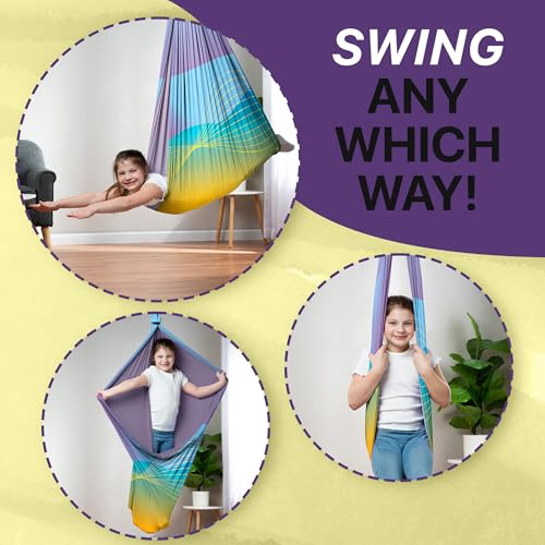 Image of Indoor Sensory Swing for Kids or Outdoor - Holds 300lbs, Double-Layer, & 360 Swivel, Calming Compression Therapy Swing Hammock for Kids & Adults with All Hardware - Sensory-Motor Toys & Gifts