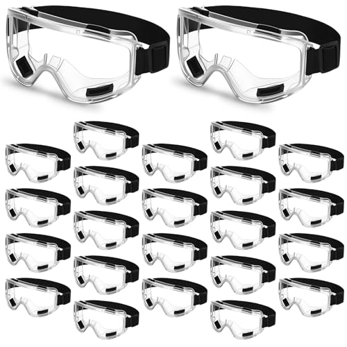 Relaxweex 24 Pack Safety Goggle Bulk Anti-fog Protective Chemistry Lab Goggles Adjustable Adult Eye Goggles Protection(Clear,24 Pack)