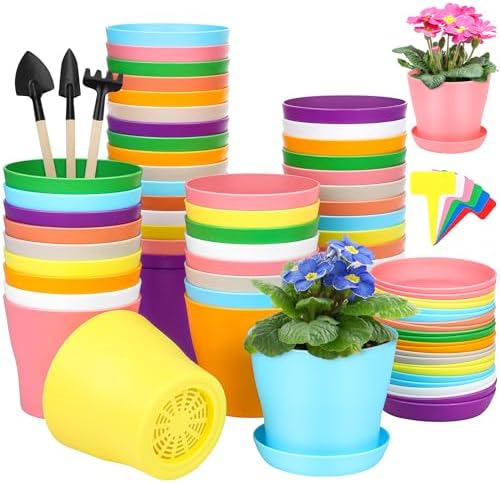 48 Pack Plastic Planters 4 Inch Flower Plant Pots Indoor Set Thic...