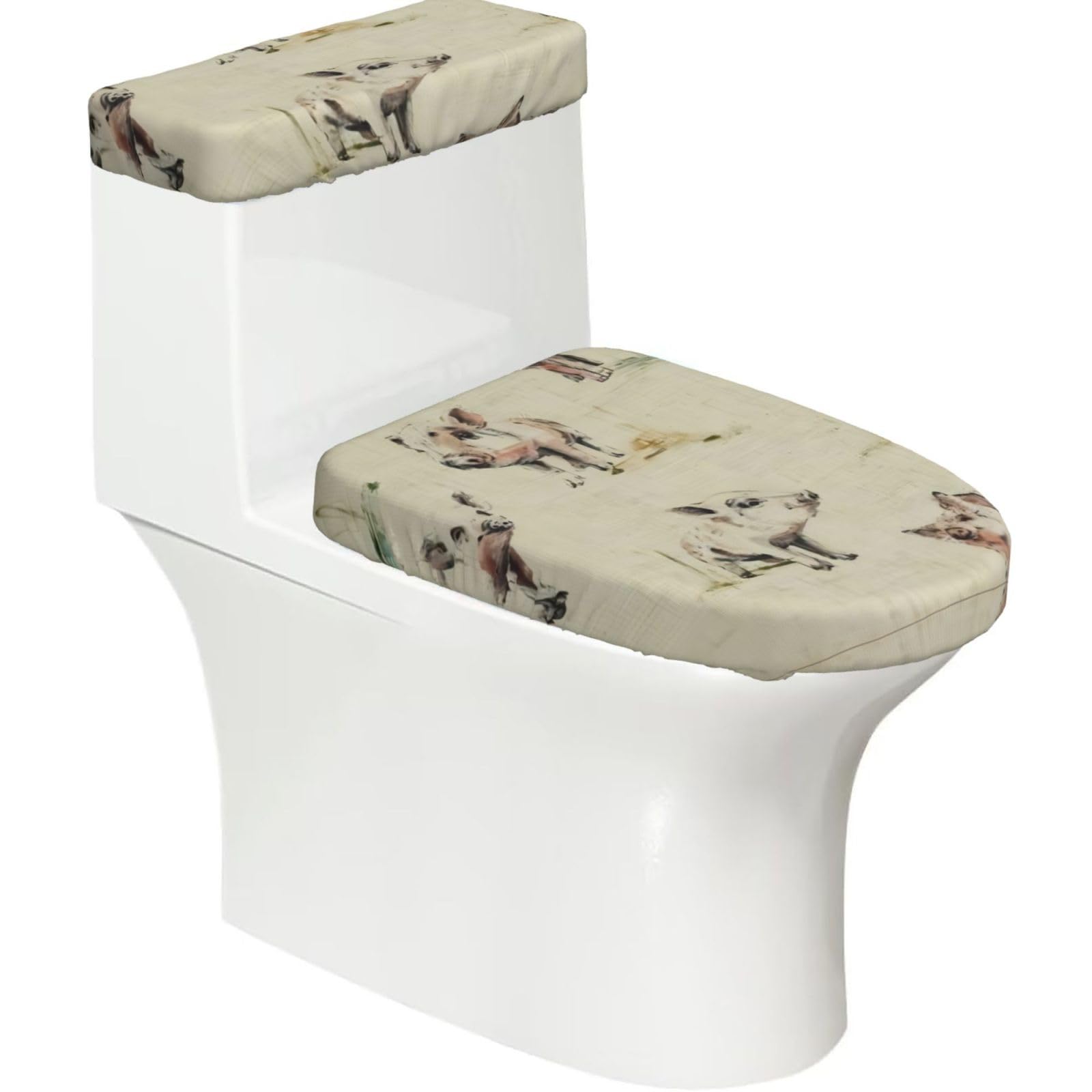 Pig Background 2-Piece Toilet Seat Cover Set with Tank Lid, Elastic Fit for U-Shape & Elongated Toilets, Bathroom Decor, Housewarming Gift