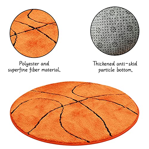 JeogYong Basketball Rug, Soft and Comfy Sports Themed Round Area Rugs Bedroom Living Room Carpet Kitchen Mat Bath Rugs for Bathroom, Basketball Themed Room Decor for Kids Bedroom Men Cave - Image 4