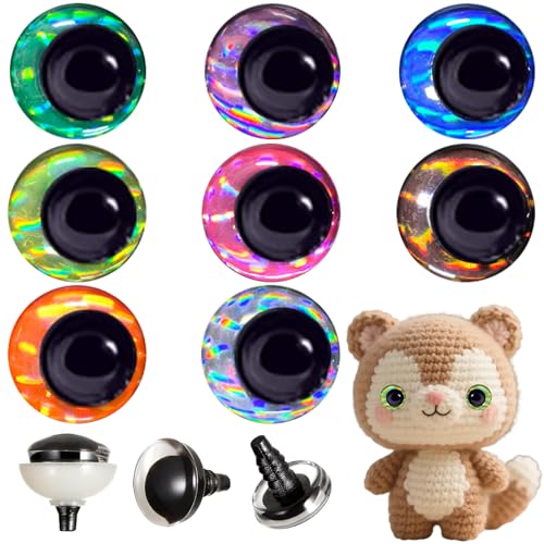 64 Pcs 30mm 3D Glitter Safety Eyes for Crocheting with Washers Moon Crochet Amigurumi Eyes Laser Crochet Safety Eyes for DIY of Puppet Bear Making Supplies