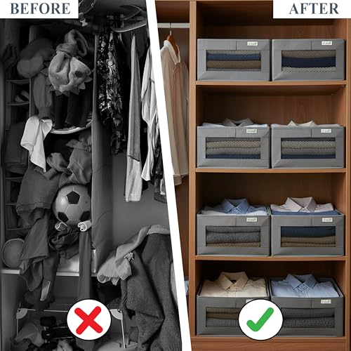 Image of JD FRESH Foldable Cloth Cover Storage Box /Wardrobe Clothes Organizer /Storage Basket /Space Saving Storage /Collapsible Clothes Organizer /Cupboard Storage Boxes for Shirts, Pants(Grey Pack of 2)